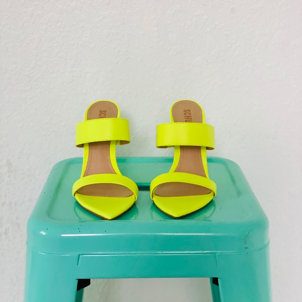 SCHUTZ Neon Yellow Open-Toe Wedge Sandals